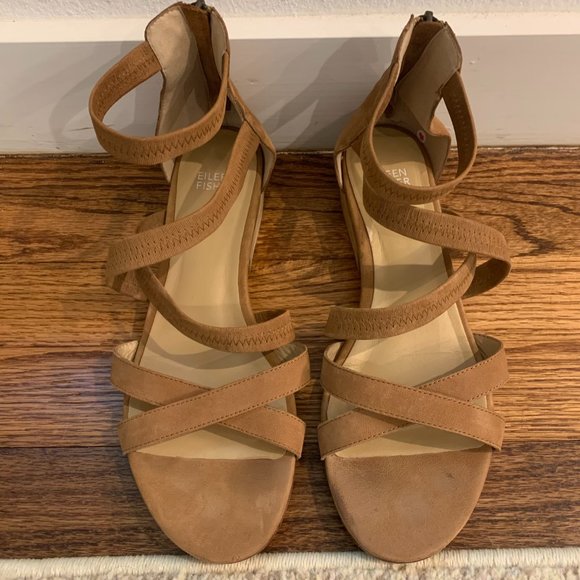 Eileen Fisher Eva Sandal in Tan Brown Nubuck Leather, Sz  8 1/2 - Picture 2 of 12